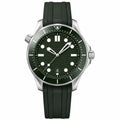 Diver Style Watch with Dark Green Dial and Rubber Strap 42mm