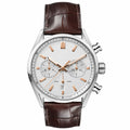 Chronograph Watch with Brown Leather Strap and Silver Case