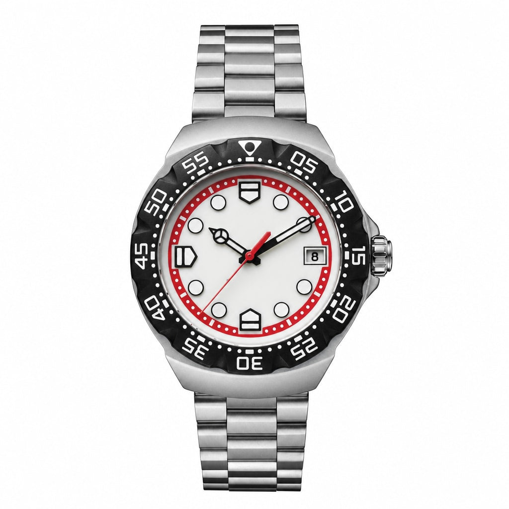 Sport Watch with White Dial and Black Bezel